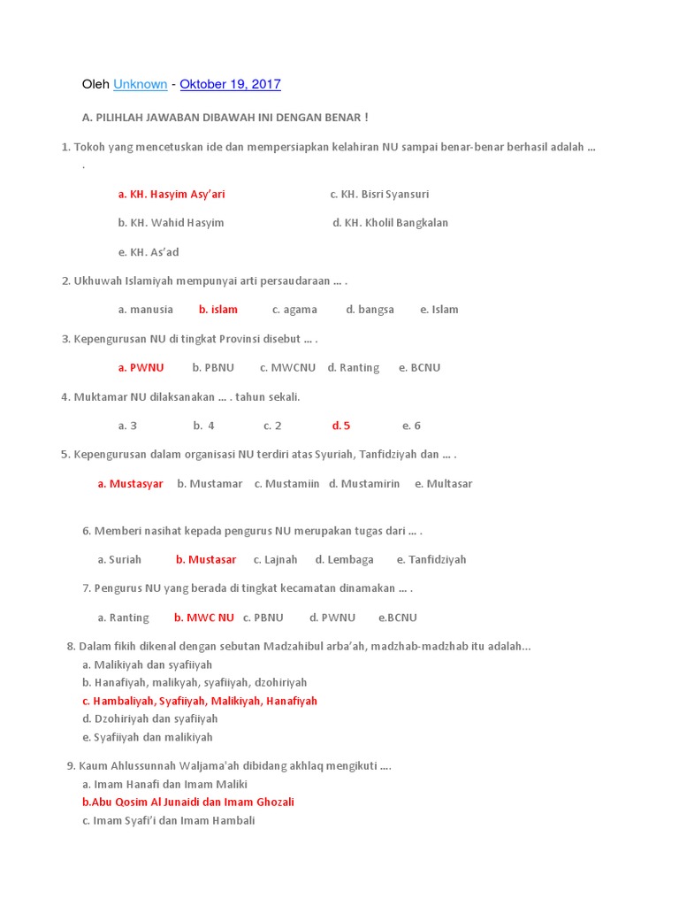 Soal Aswaja Kelas 11 Essay Beserta Jawabannya Guru Ahli