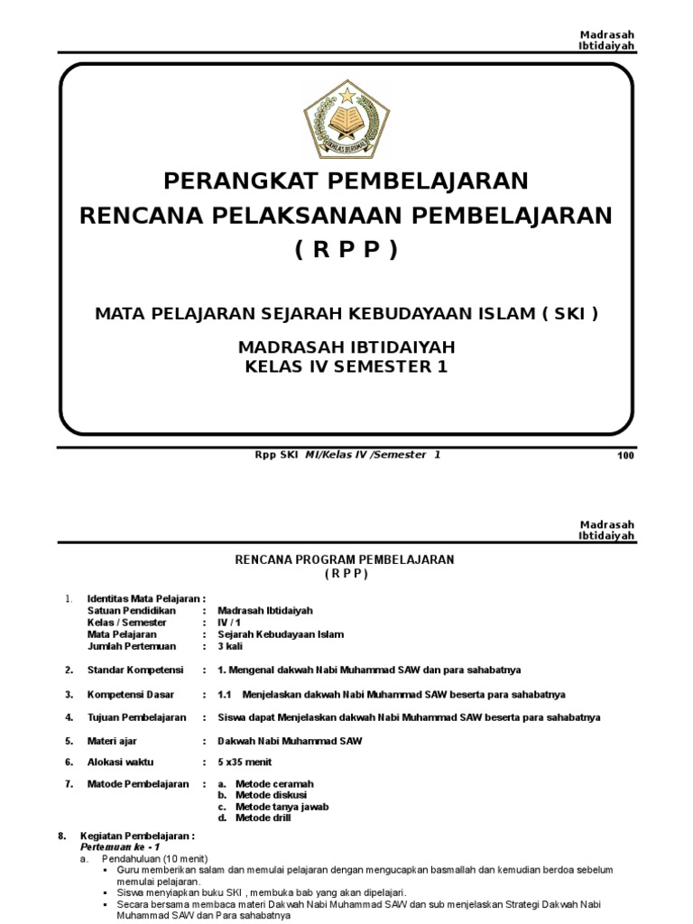 Rpp Ski Kelas 4 Smt 1 Dapet Download