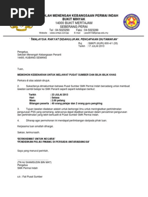 Surat Lawatan Penanda Aras Smk Bandar Damai Perdana