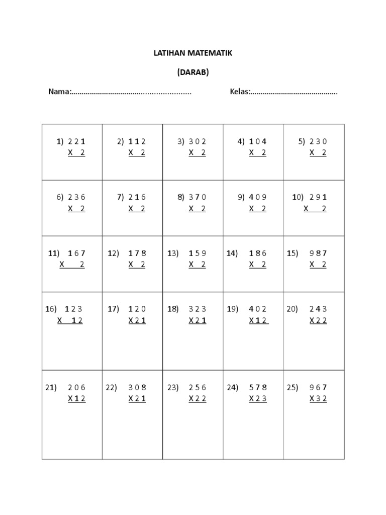Latihan Matematik Darab untuk Pelajar | PDF