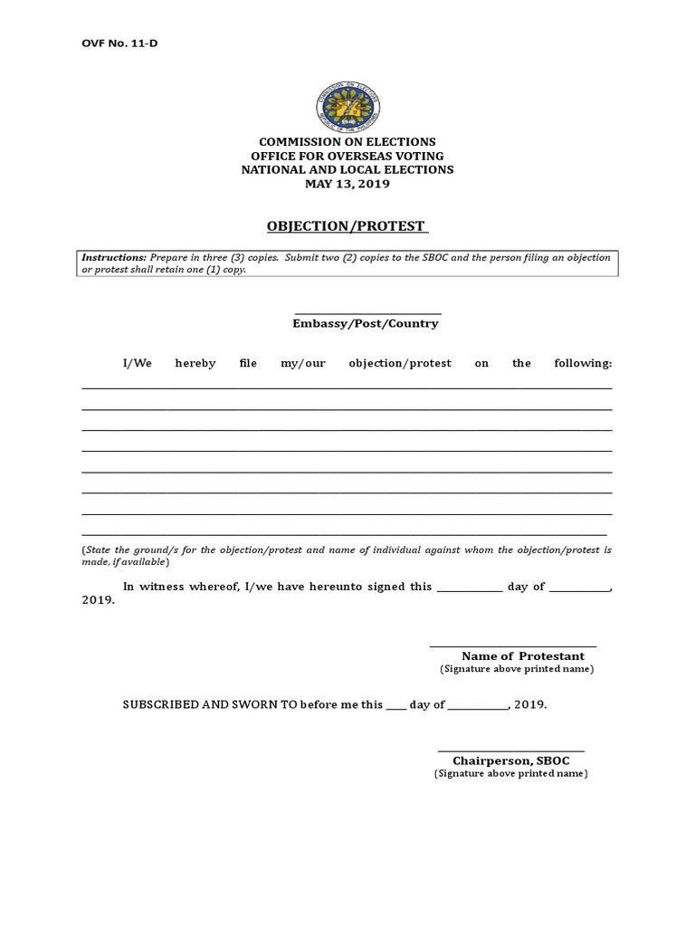 Objection/Protest: OVF No. 11-D | PDF