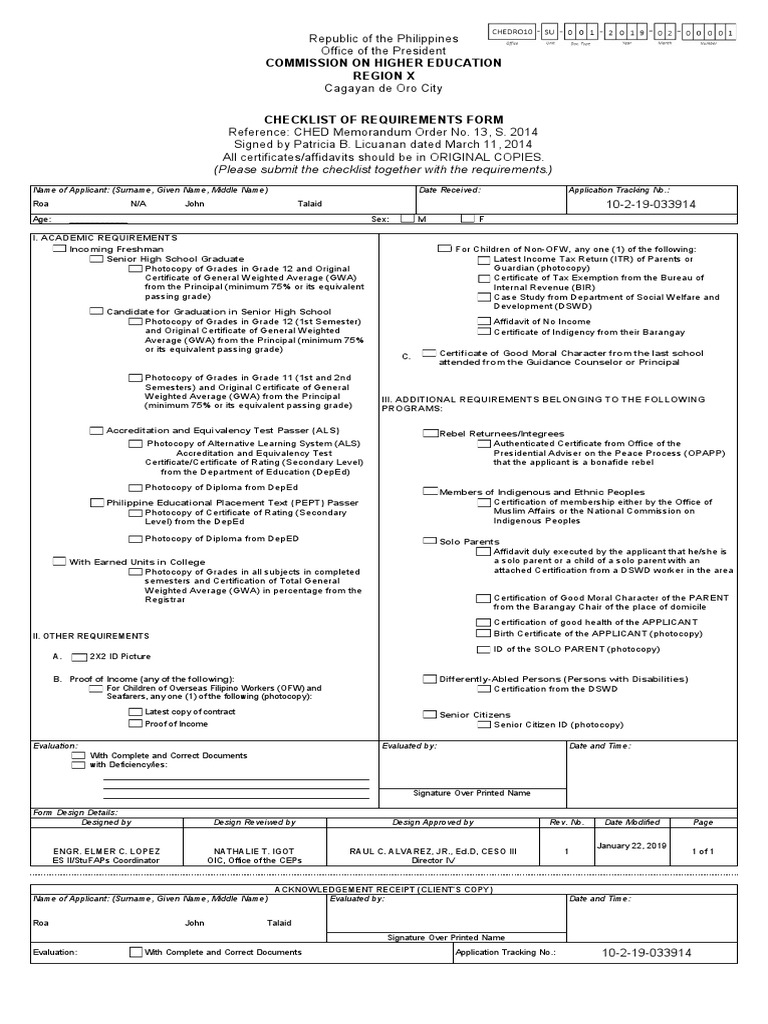 CHED Region X Application Requirements Checklist | PDF | Government