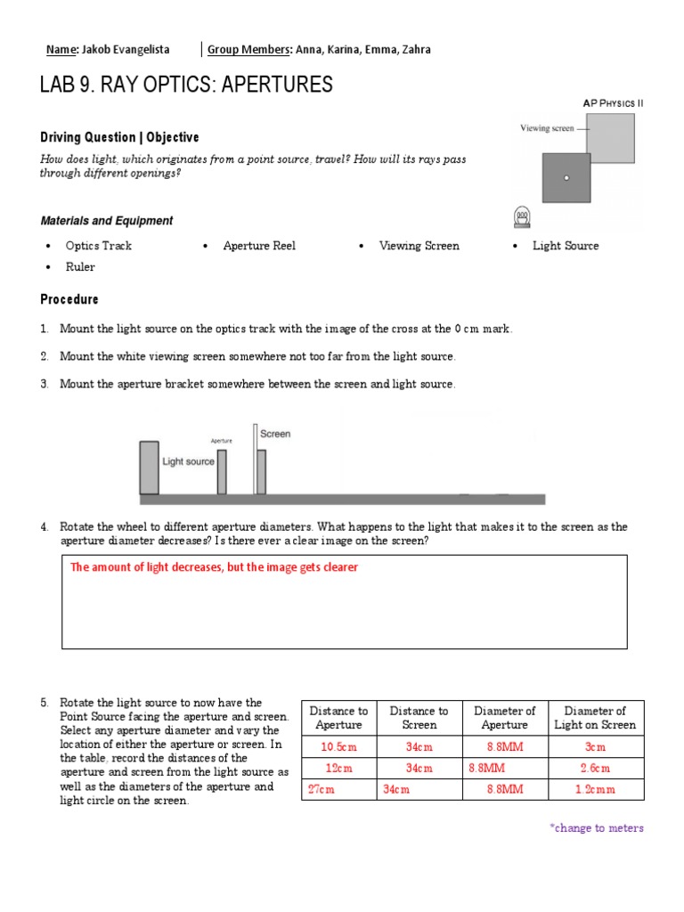 Lab 9 - Apertures | PDF | Aperture | Optics