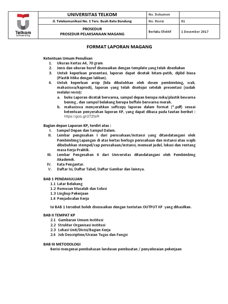 Format Laporan Magang Mahasiswa | PDF