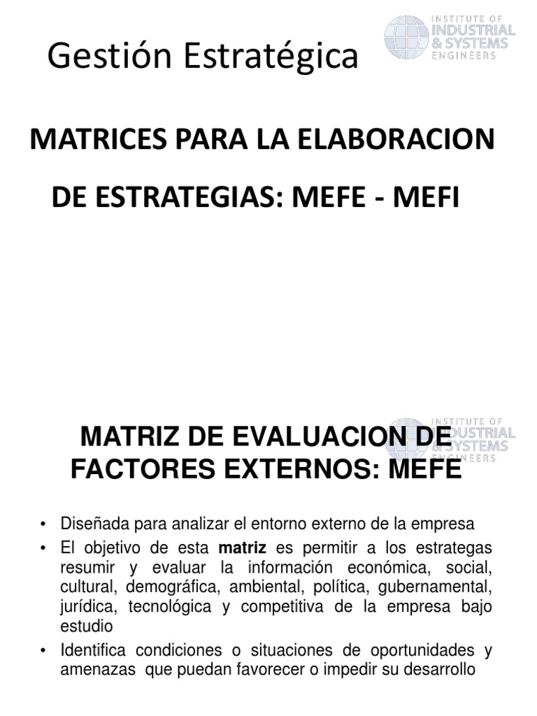 Matrices MEFE y MEFI en Estrategia | PDF | Matriz (Matemáticas ...