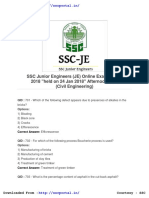 SSC Junior Engineers (JE) Online Exam Paper - 2018 "Held On 24 Jan 2018" Afternoon Shift (Civil Engineering)