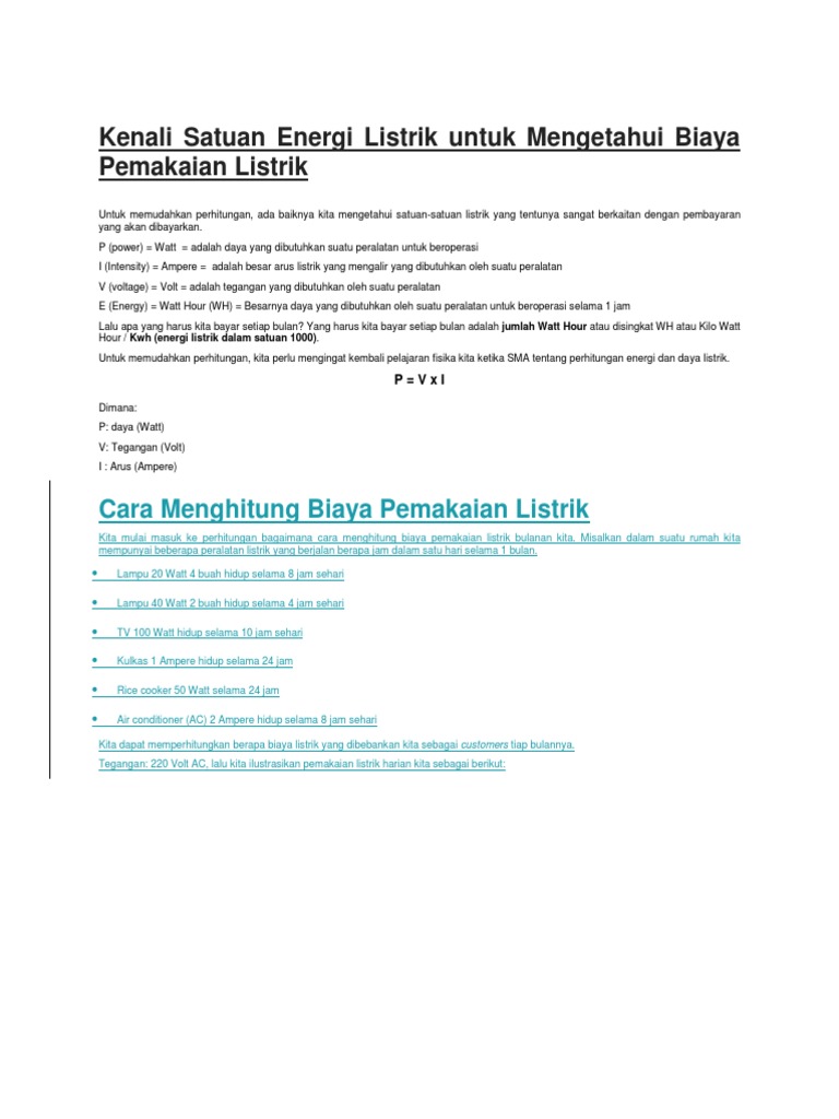 Kenali Satuan Energi  Listrik untuk Mengetahui Biaya 