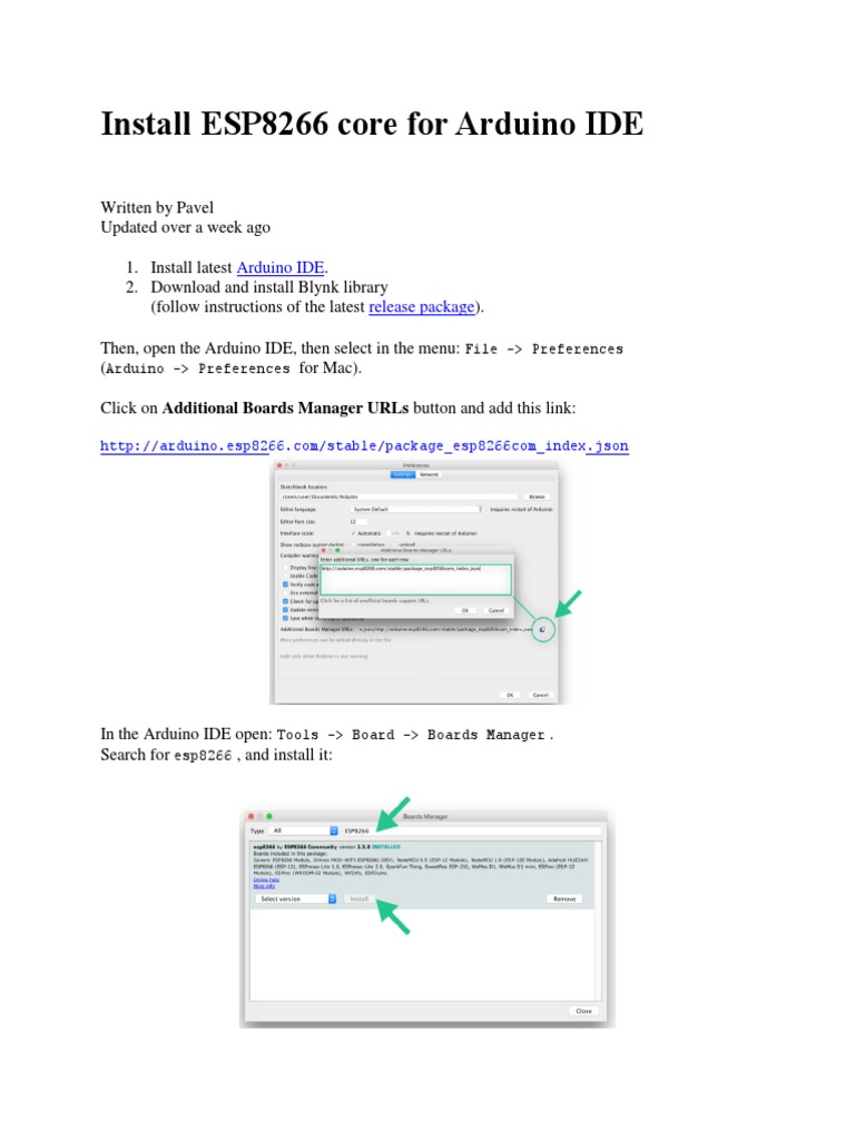 Install ESP8266 Core For Arduino IDE | PDF