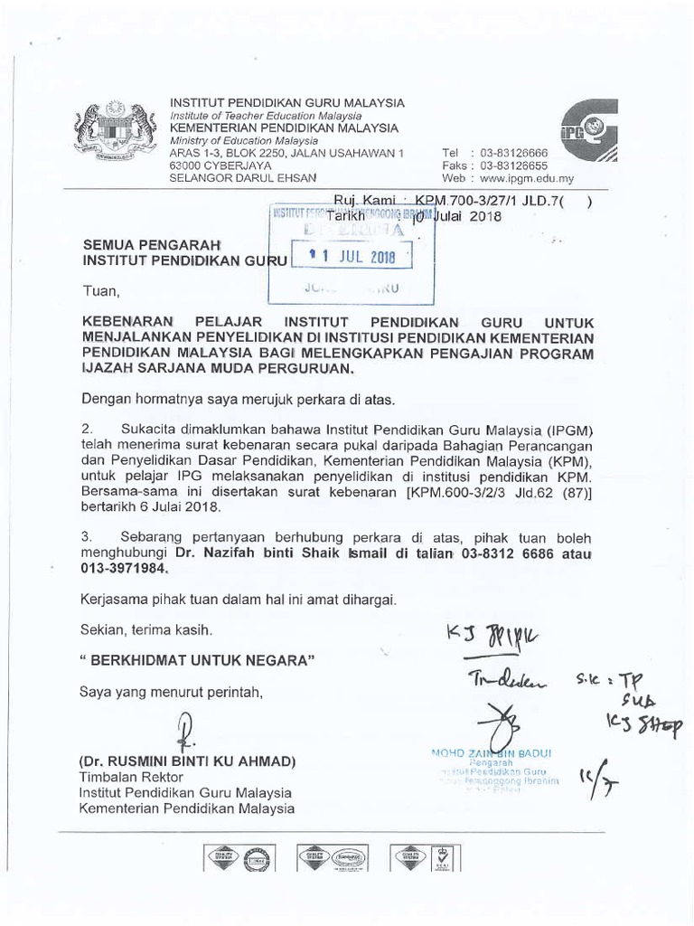 contoh surat kebenaran menjalankan kajian