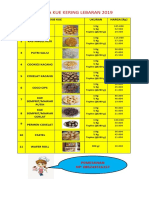 Aneka Kue Kering Lebaran 2019: NO Jenis Kue Ukuran Harga (RP)