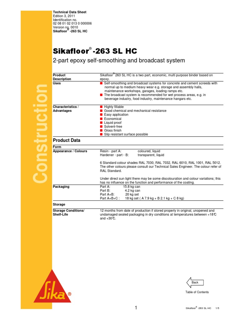 Sikafloor 263 SL HC PDF Epoxy Relative Humidity