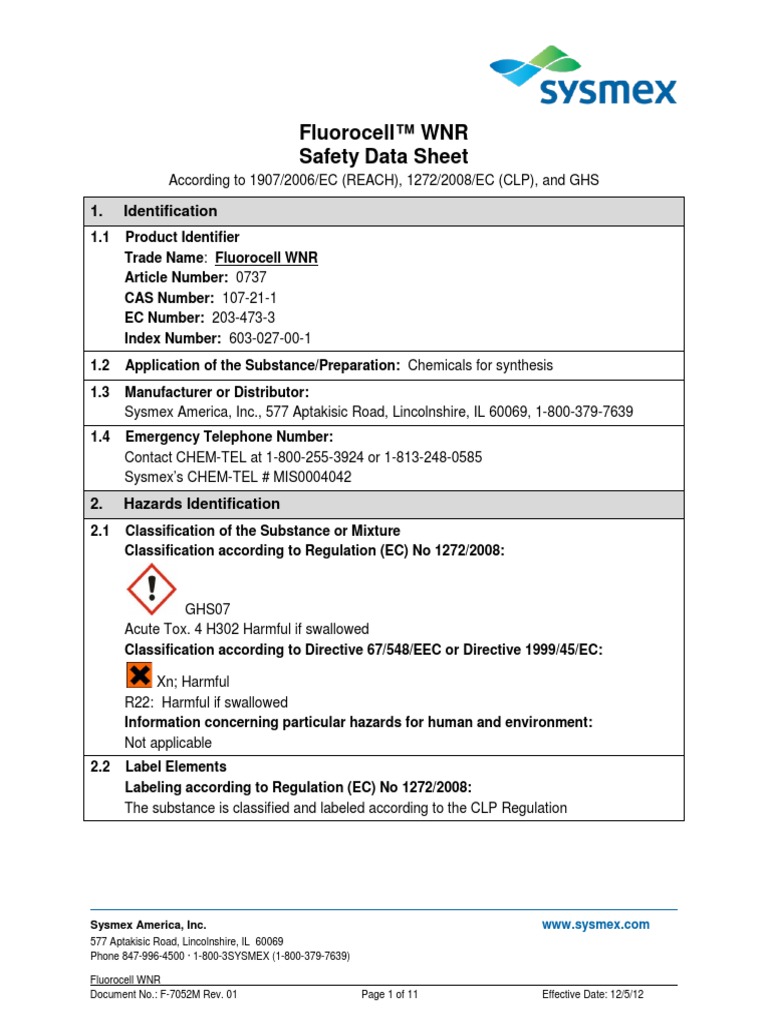 Fluorocell WNR SDS PDF Toxicity Dangerous Goods