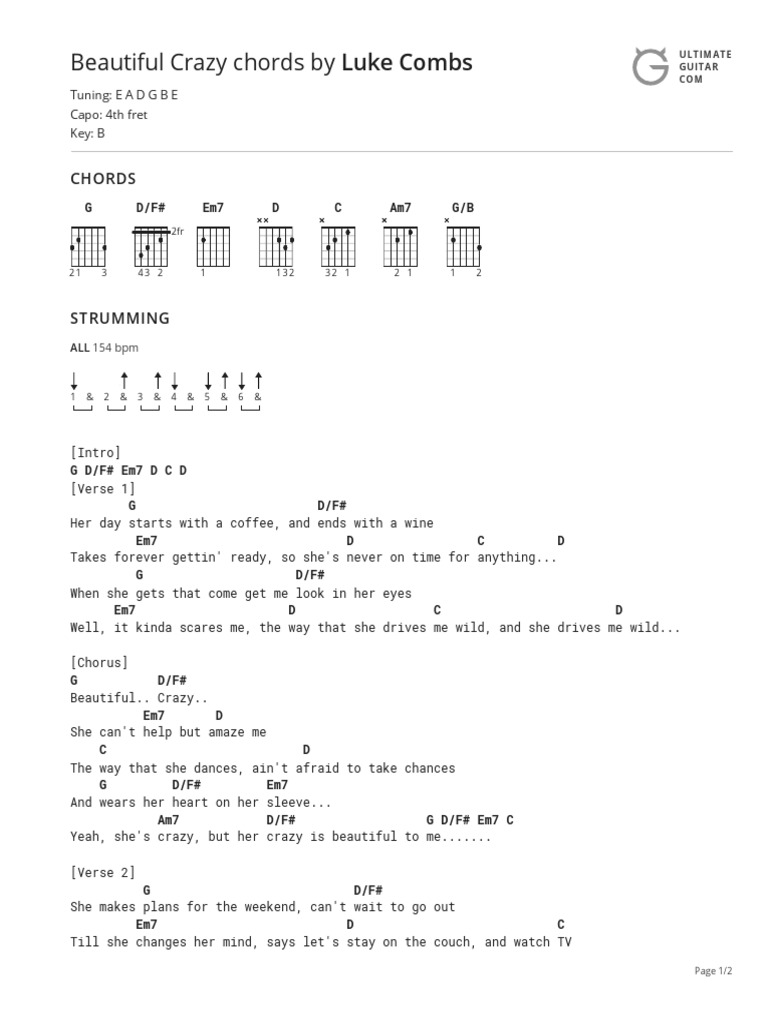 Beautiful Crazy Chords By Luke Combs Song Structure Musical Forms