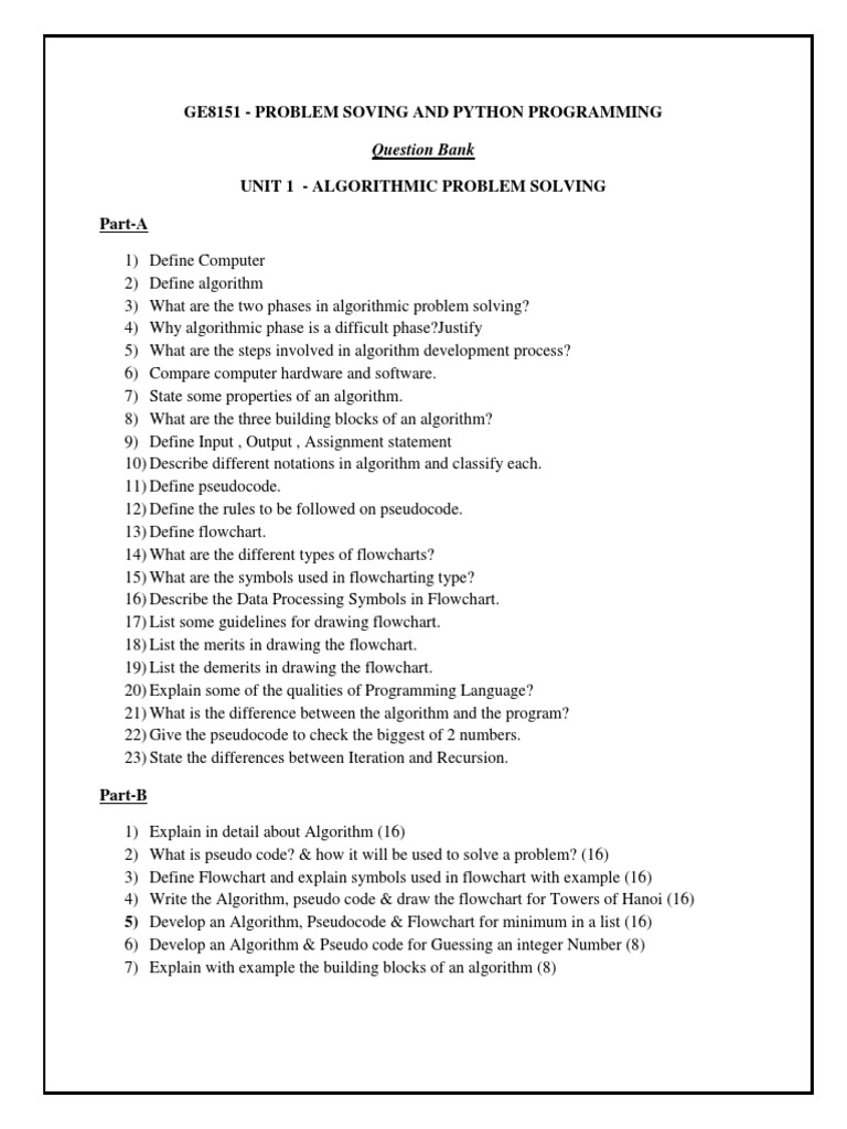Ge8151 Python Programming Question Bank | PDF | Algorithms | Control Flow image.