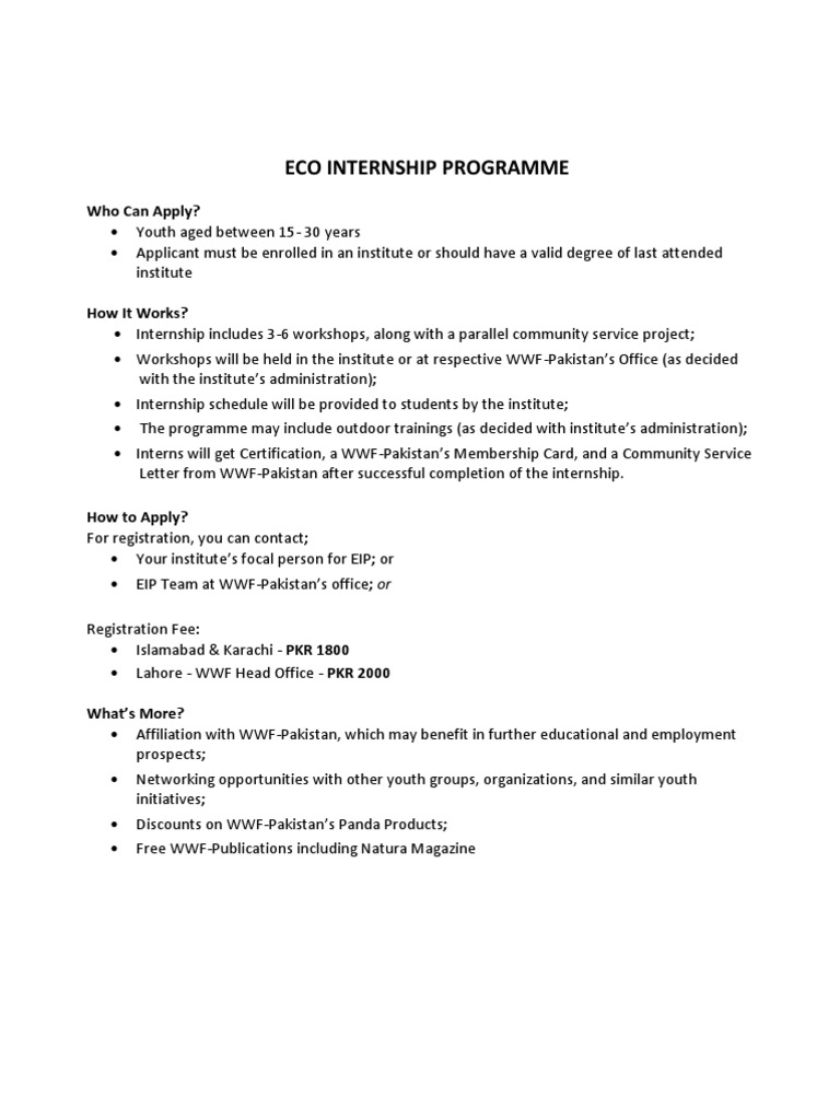 WWF Eco Internship Programme Details | PDF