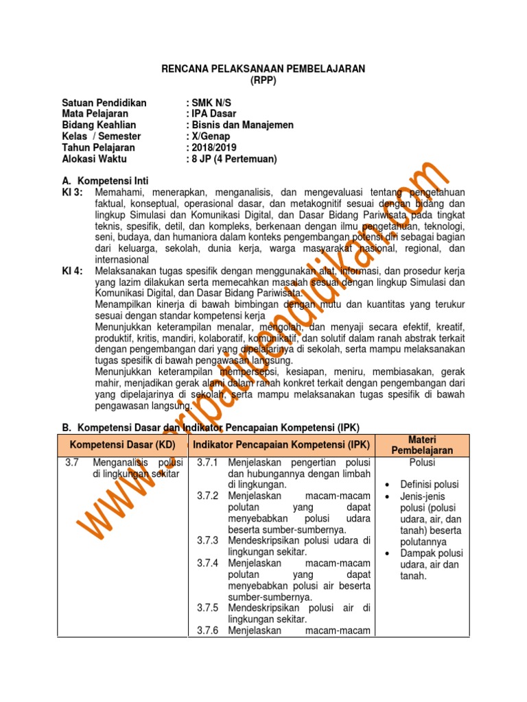 Rpp Ipa Dasar Kelas X Smk Semester 2 Tp 1819 Pdf