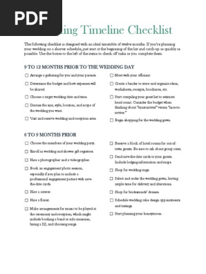 Wedding Timeline Checklist