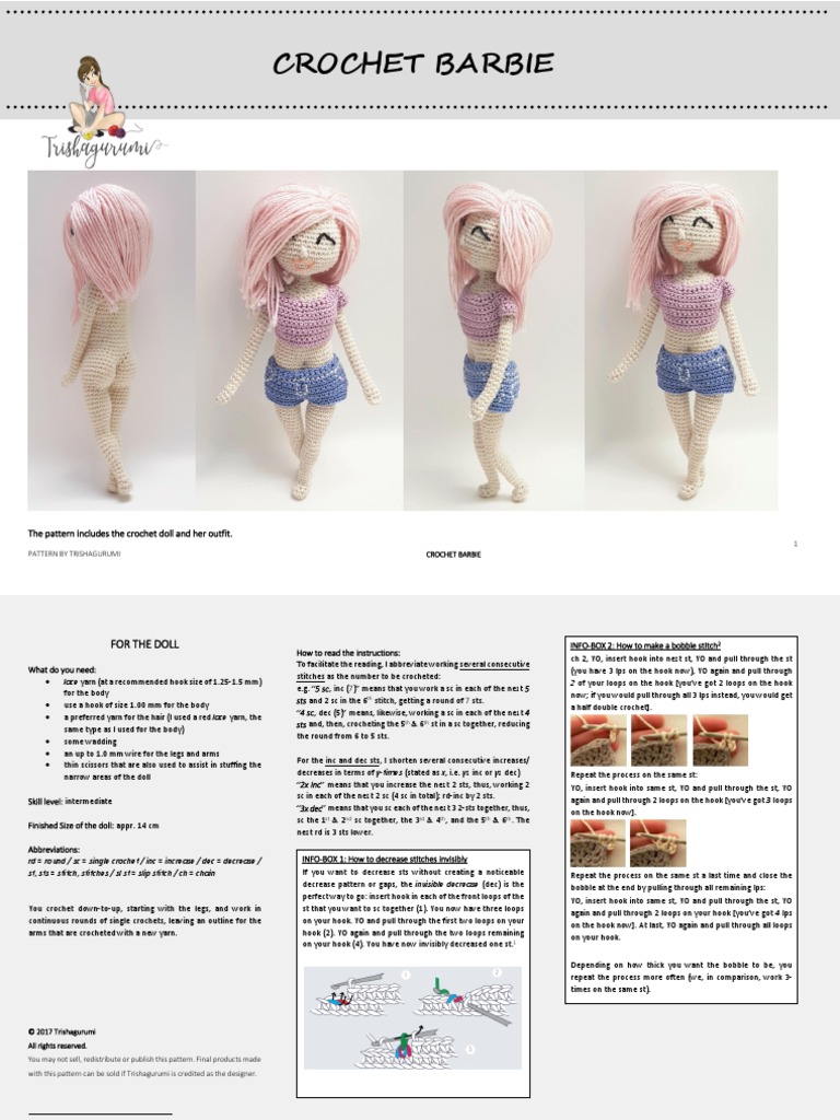 Barbie Doll and Cloths Pattern | PDF | Crochet | Yarn