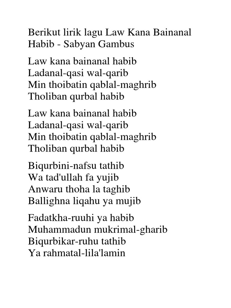 Berikut Lirik Lagu Law Kana Bainanal Habib