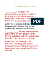 Report Card Comments Sample