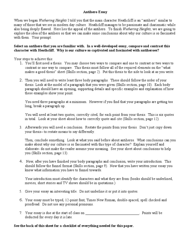 Wh Antihero Essay Pdf Wuthering Heights Essays