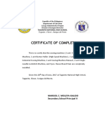 Certificate of Inventory