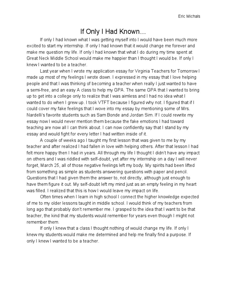 essay for i wish i had known