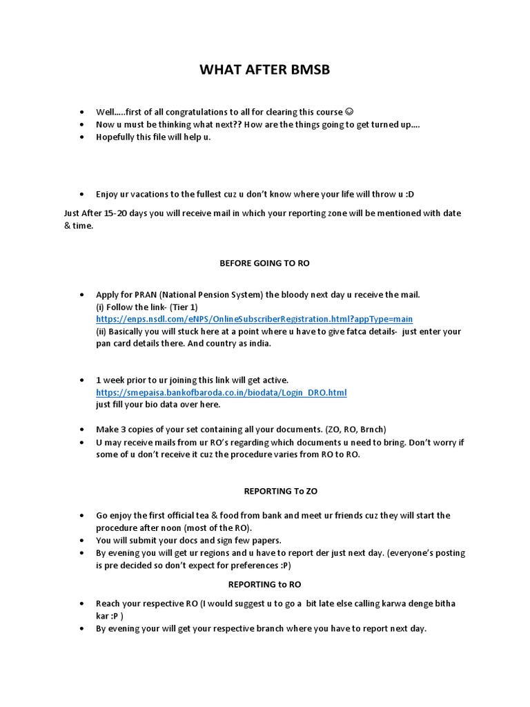 Next Steps After BMSB Completion | PDF | Banking | Financial Services