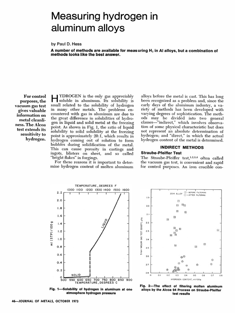 Testing Hydrogen in Aluminum Alloys | PDF | Hydrogen | Filtration