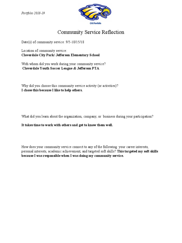 Community Service Reflection | PDF