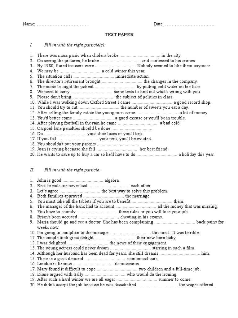 FCE Phrasal Verbs Prepositions Units 1 4 | PDF