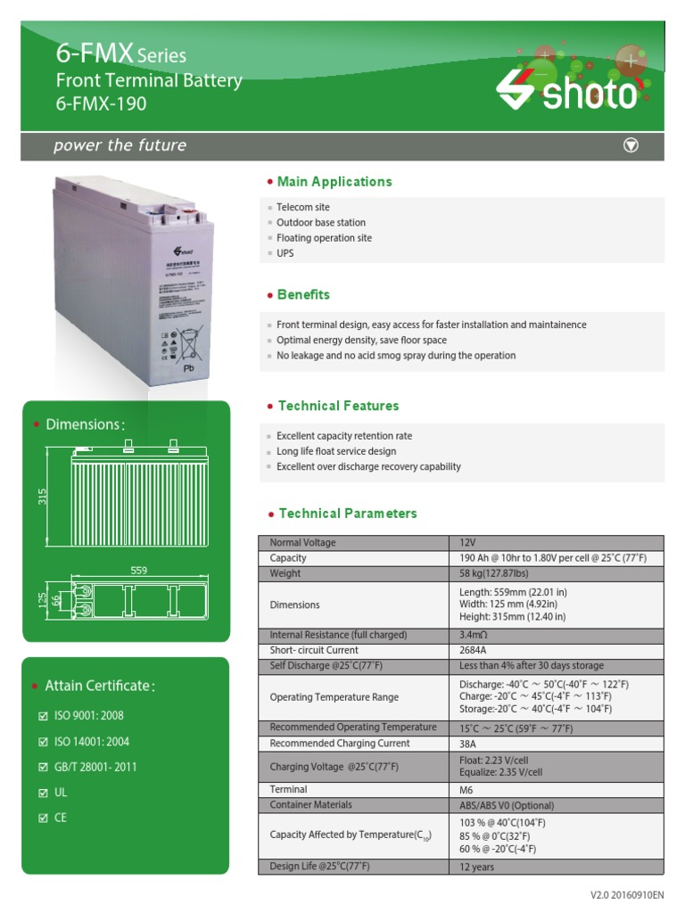 6-FMX-200 12V 200Ah AGM Battery