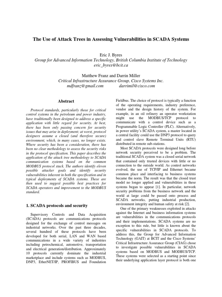 Assessing Vulnerabilities In Scada Systems Through Application Of