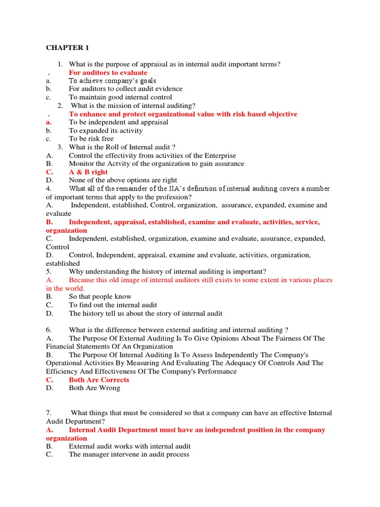 Soal Soal Latihan Internal Audit Internal Audit Internal Control