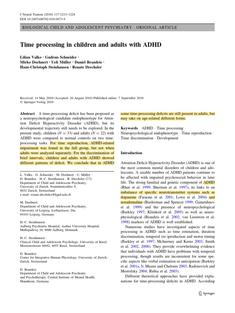 Temporal Processing in ADHD | PDF | Wechsler Adult Intelligence Scale ...