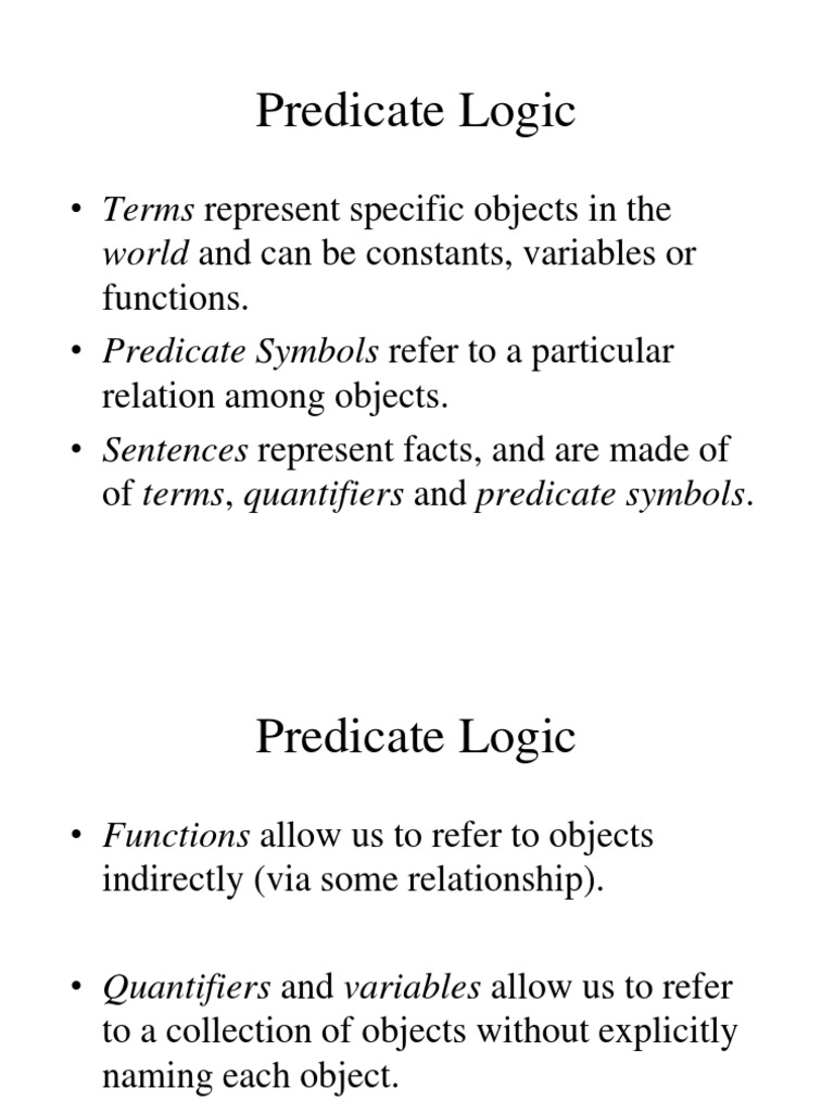 Predicate Logic World and Can Be Constants, Variables or PDF First