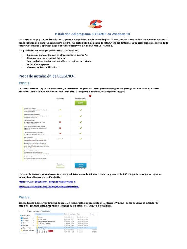 Instalación de CCLEANER en Windows 10 | PDF | Point and Click | Ventana ...