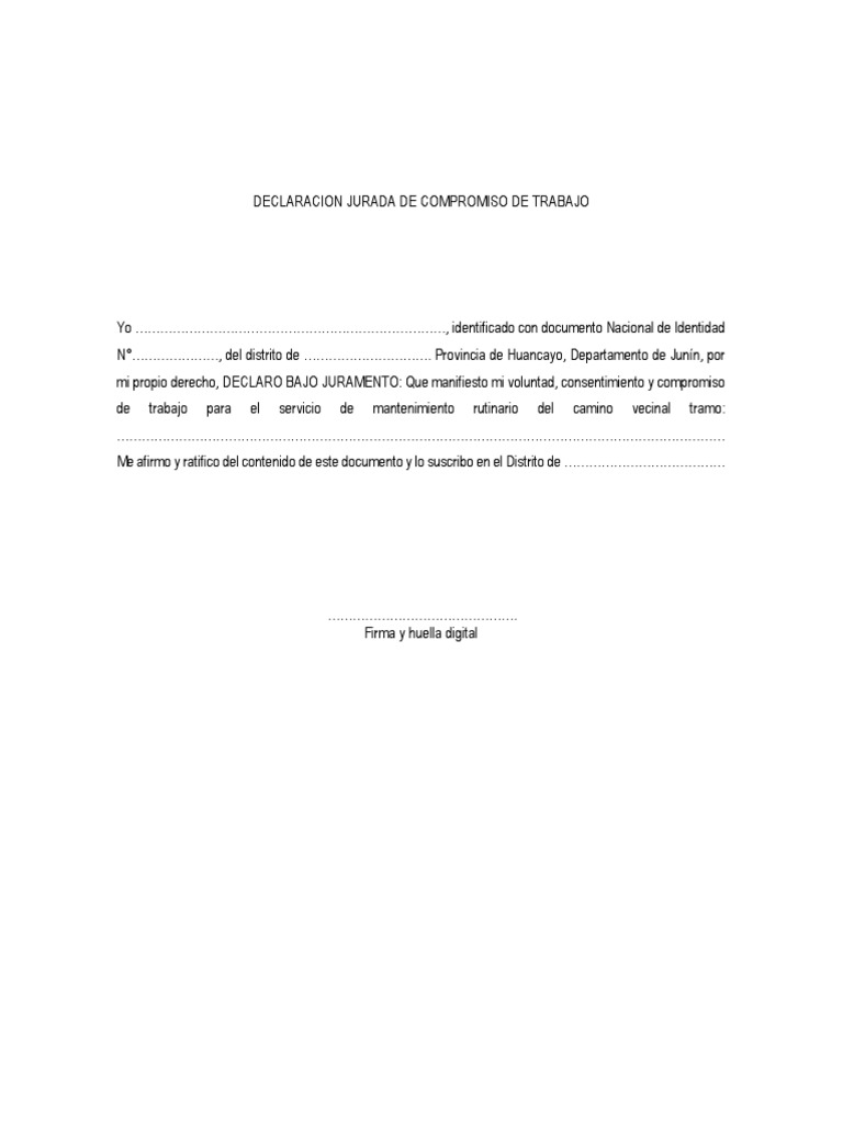 Declaración Jurada de Compromiso Laboral | PDF