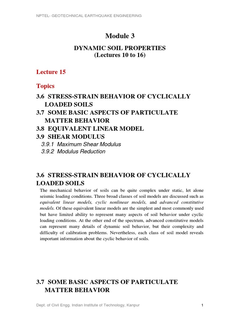 Dynamic Soil Properties in Earthquake Engineering | PDF | Deformation ...