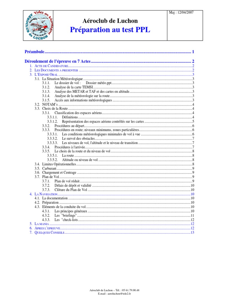 Guide de préparation au test PPL | PDF | Règles de vol à vue | Décollage