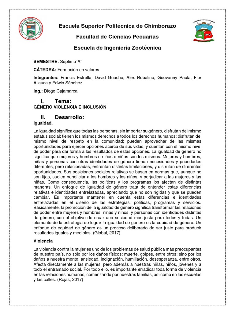 Valores Violecia de Genero e Inclusion | PDF | Igualdad de género ...