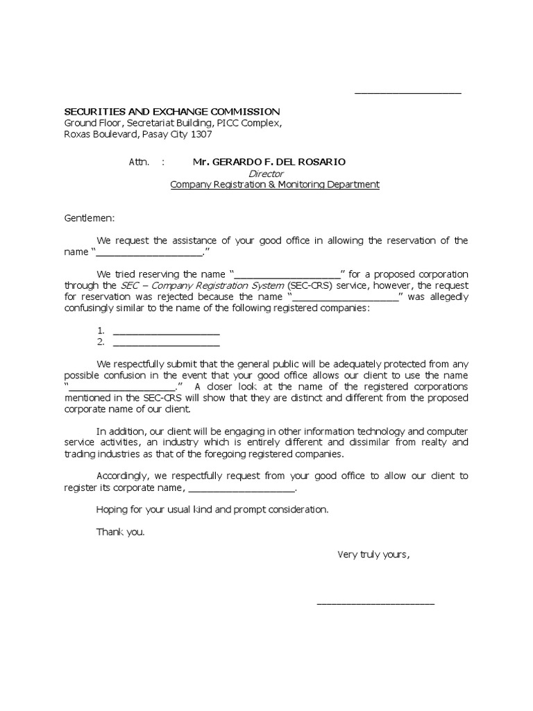 Name Reservation Appeal Letter | PDF