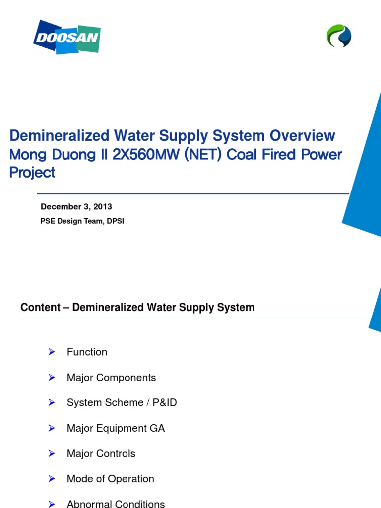 DM Water Supply System Overview PDF Steam Boiler