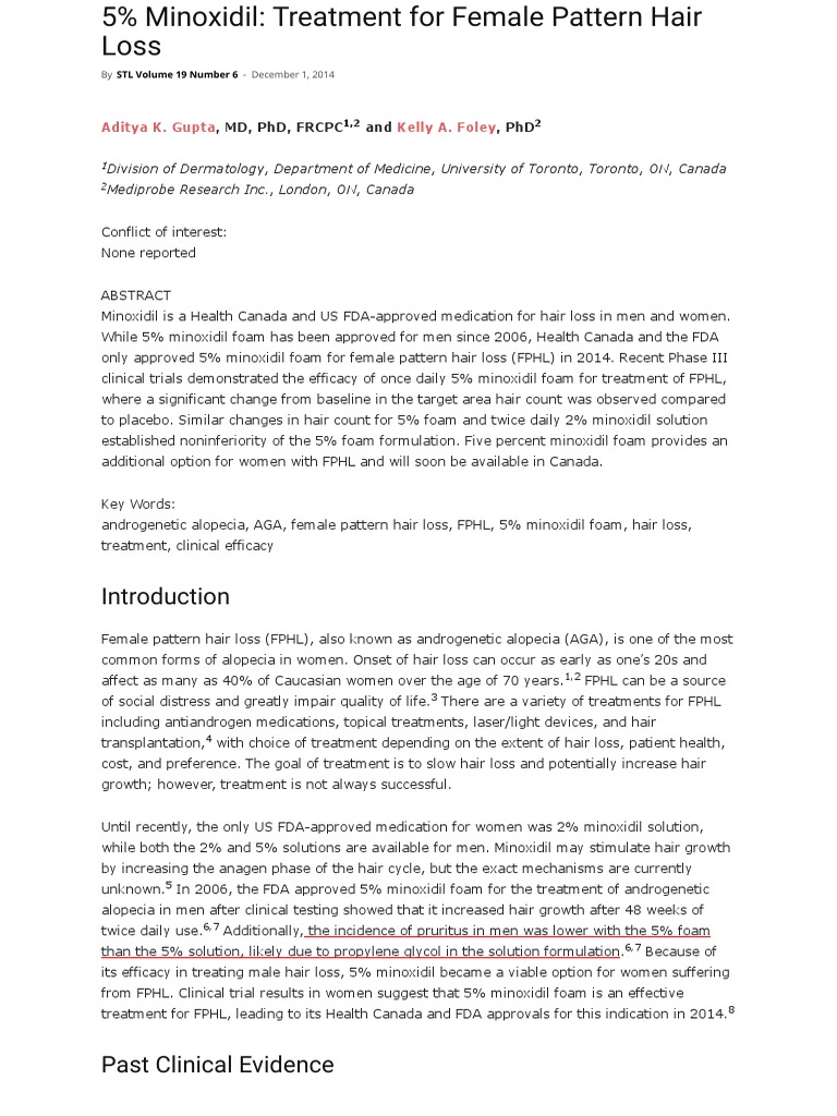 5 Minoxidil Treatment For Female Pattern Hair Loss PDF Hair