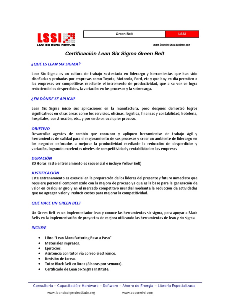 Certificación Lean Six Sigma Green Belt | PDF | Six Sigma | Lean ...