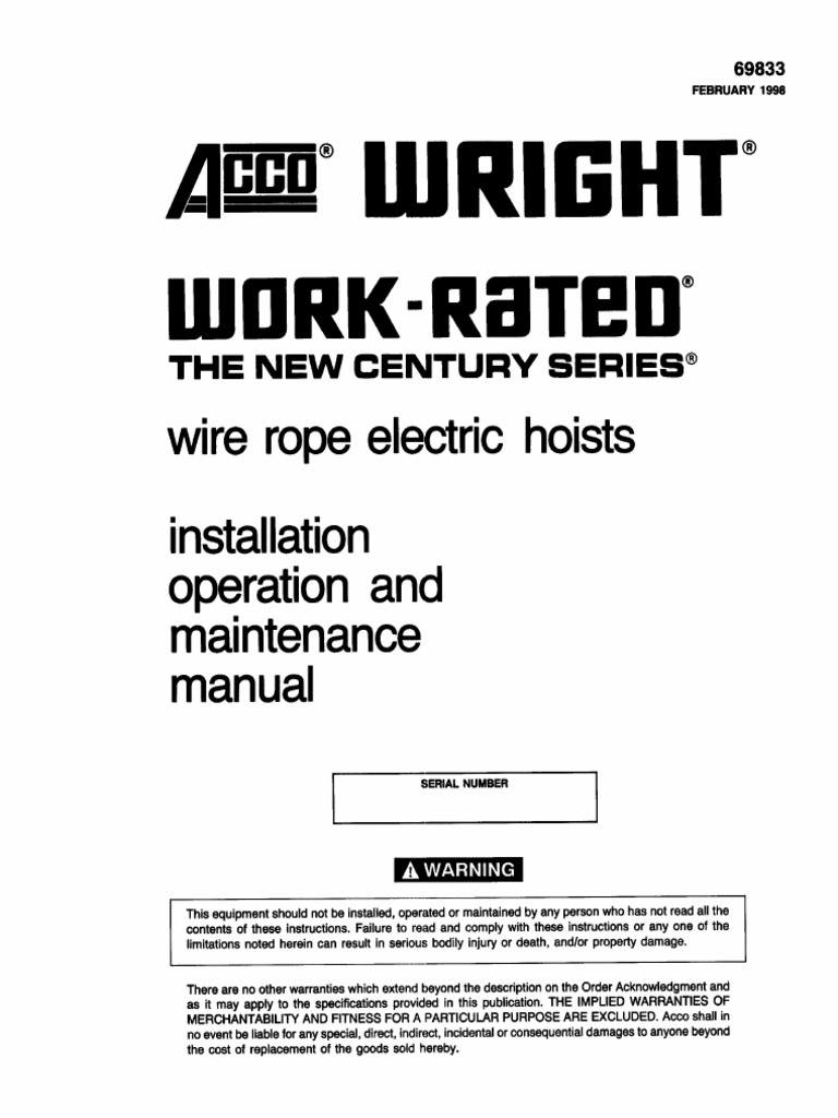 ACCO Wright Wire Rope Electric Hoists Product Series 33 PDF PDF