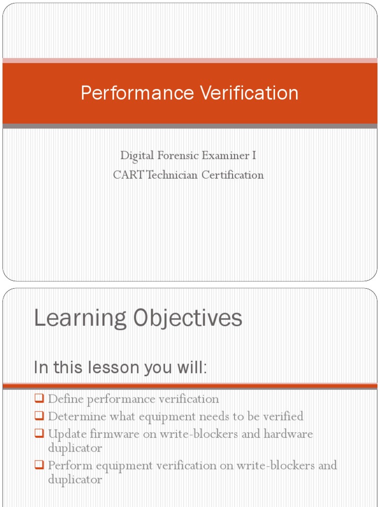 Performance Verification: Digital Forensic Examiner I CART Technician ...