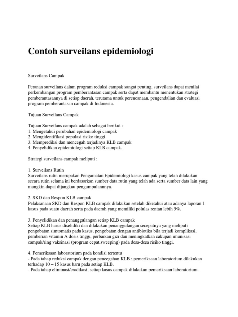 Contoh Laporan Surveilans Epidemoilogi &amp; Investigasi Wabah