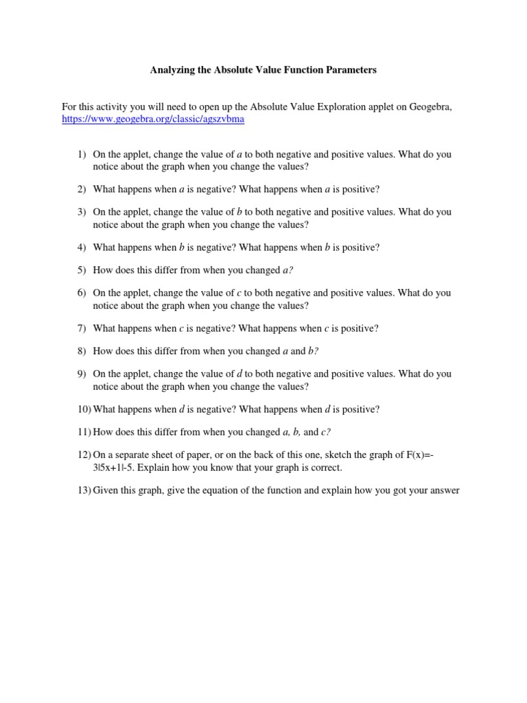 Exploring Absolute Value Function Changes | PDF | Teaching Methods ...