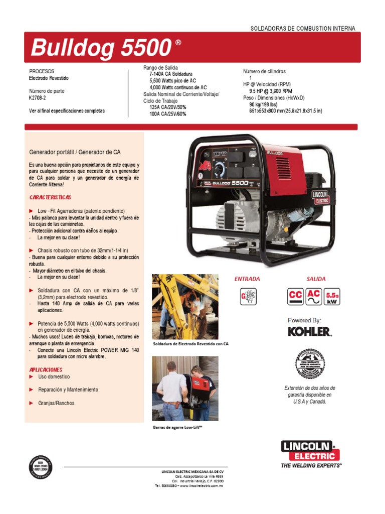 Ficha Técnica Generador Soldador Bulldog 5500 PDF Soldadura